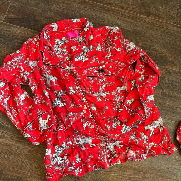 Victorias Secret Pajama Set Large Red White Leopard Animal Jungle Print Flannel - Picture 5 of 6